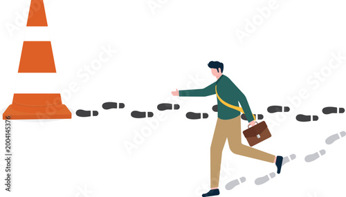 Professional walking towards orange road cone hurdle