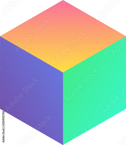 Modern geometric isometric 3D cube with colorful vibrant gradients for startup tech business brand illustration