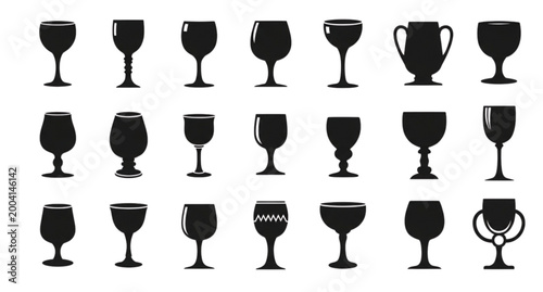 Obraz na płótnie Collection of black silhouette wine glasses and goblets a variety of elegant dri
