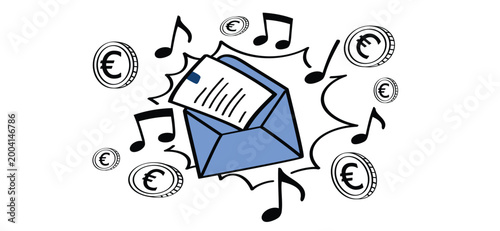 Cartoon Dutch tax letter. tax envelope on the doormat. Official letter in blue envelope of the Dutch tax authorities (Dutch: Belastingdienst). The Hague, Holland administration concept or VAT return