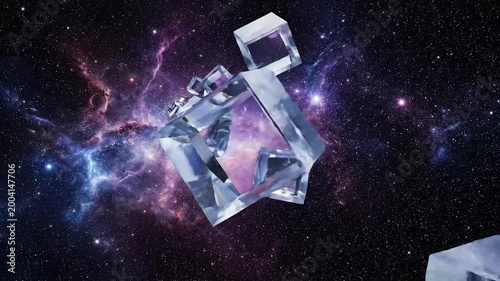 Cubes floating diagonally with subtle cosmic light animation background