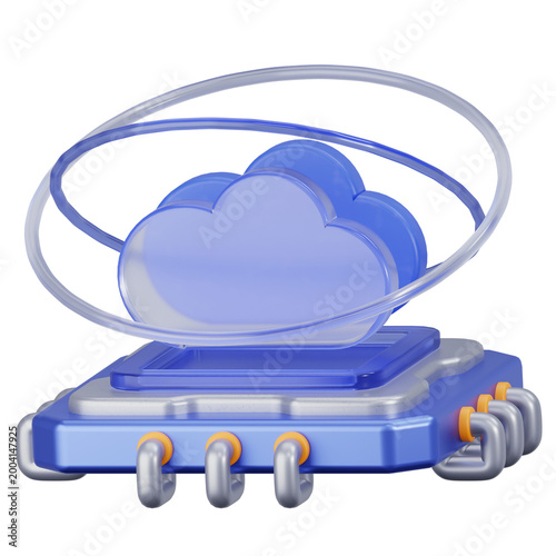 3D Cloud Computing Icon with Processor Chip
