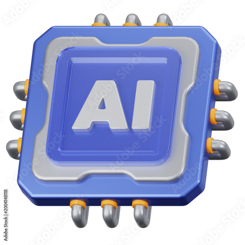 3D AI Processor Chip Icon for Modern Technology
