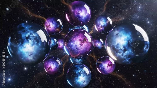 Floating spheres with nebula particles animation background