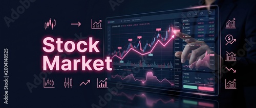 Digital stock market analysis with upward trending graph on tablet screen
