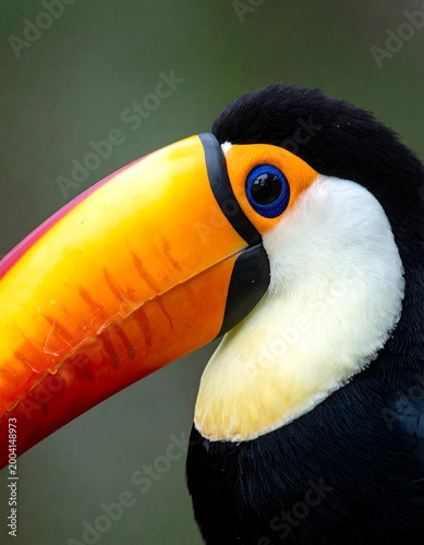 Close-up of vibrant toucan's head and beak