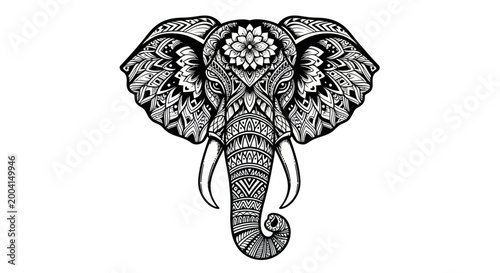 Photography Intricate mandala elephant head illustration with ornamental patterns on white b