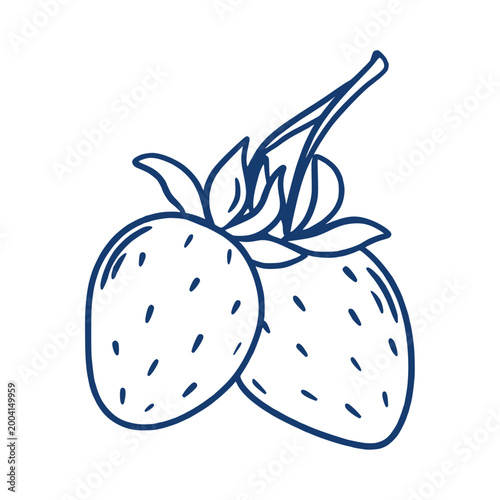 Engraved branch with strawberries. Hand-drawn clip art of fresh ripe wild berries. Healthy organic food ingredient logo. Vector graphics