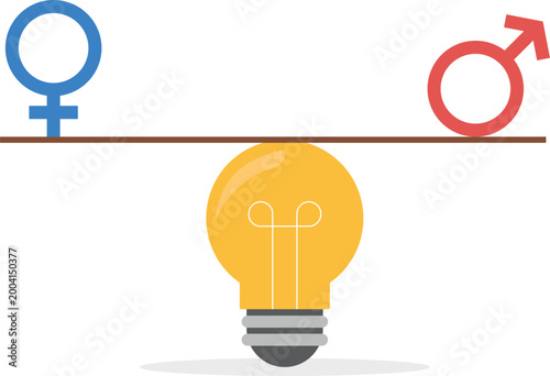 Gender equality balance with lightbulb idea icon