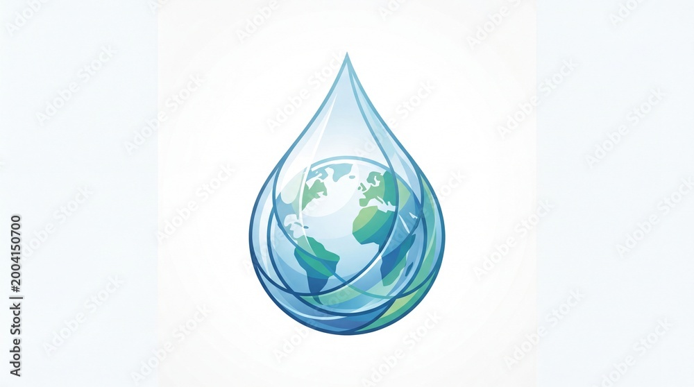 Fototapeta premium Earth globe inside a water drop on white background, ecology concept