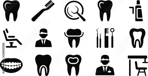 Set of various dental care and medical icons for professional oral hygiene and clinic services