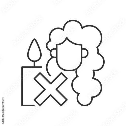 Keep hair away from open flame linear manual label icon. Thin line customizable illustration. Contour symbol. Vector isolated outline drawing for product use instructions. Editable stroke
