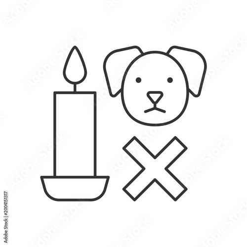 Candle safety for pets linear manual label icon. Keep away from dog. Thin line customizable illustration. Contour symbol. Vector isolated outline drawing for product use instructions. Editable stroke