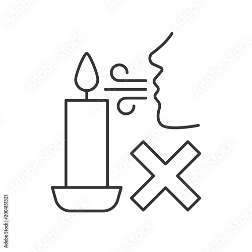 Never blow out candle flame linear manual label icon. Avoid splashes. Thin line customizable illustration. Contour symbol. Vector isolated outline drawing for product use instructions. Editable stroke