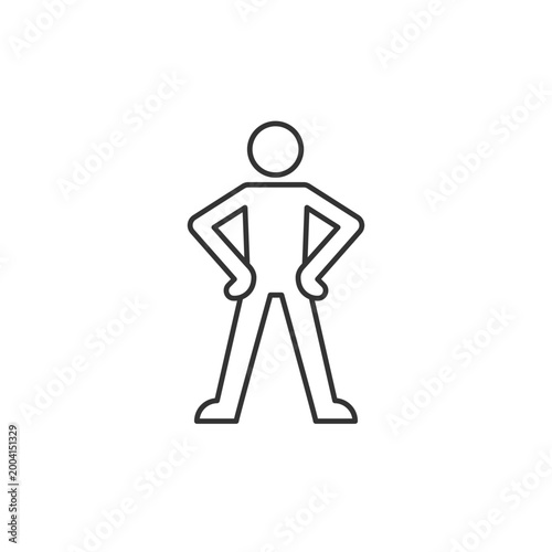 Confidence body language linear icon. Standing in confident posture. Expressing assertiveness. Thin line customizable illustration. Contour symbol. Vector isolated outline drawing. Editable stroke