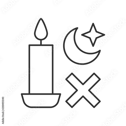 Never use candle while sleeping linear manual label icon. Thin line customizable illustration. Contour symbol. Vector isolated outline drawing for product use instructions. Editable stroke