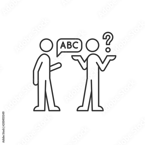 Language barriers linear icon. Breakdown in communication. Speaking different languages, dialects. Thin line customizable illustration. Contour symbol. Vector isolated outline drawing. Editable stroke