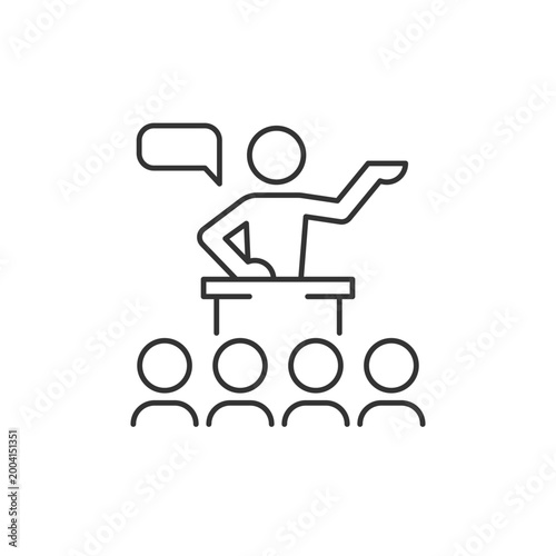 Public communication linear icon. Sharing information to audience. Conferences, seminars. Thin line customizable illustration. Contour symbol. Vector isolated outline drawing. Editable stroke