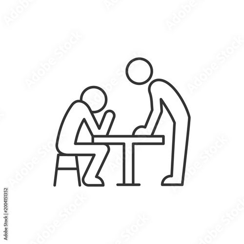 Body language linear icon. Nonverbal communication. Physical behavior. Wordless signals. Thin line customizable illustration. Contour symbol. Vector isolated outline drawing. Editable stroke