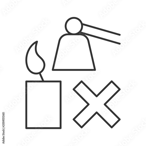 Extinguishing flickering candle linear manual label icon. Thin line customizable illustration. Contour symbol. Vector isolated outline drawing for product use instructions. Editable stroke