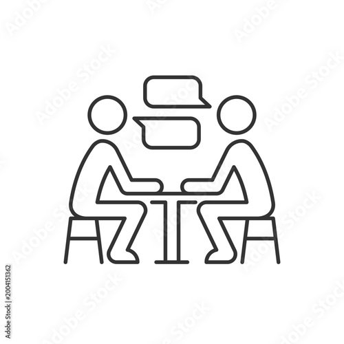 Interpersonal communication linear icon. Exchanging ideas and feelings. Speaking face to face. Thin line customizable illustration. Contour symbol. Vector isolated outline drawing. Editable stroke