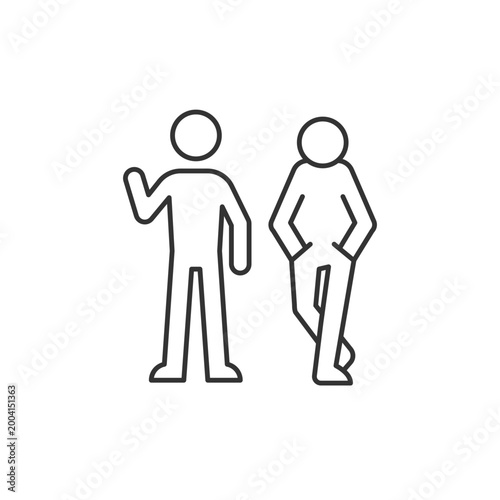 Posture in communication linear icon. Body language. Nonverbal signal. Showing personality traits. Thin line customizable illustration. Contour symbol. Vector isolated outline drawing. Editable stroke