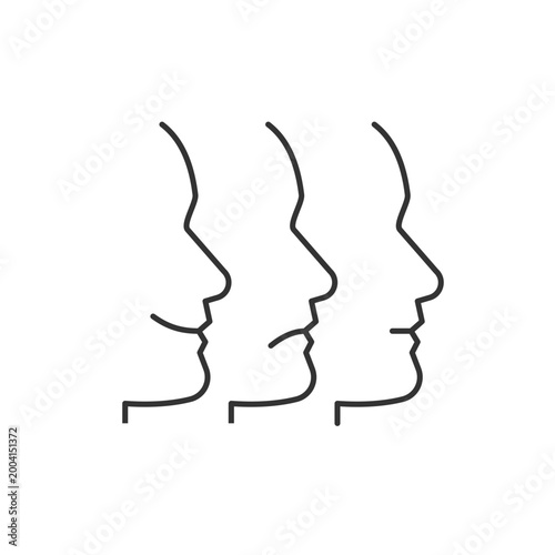 Facial expressions linear icon. Emotional states recognition. Happy, sad and anger emotions. Thin line customizable illustration. Contour symbol. Vector isolated outline drawing. Editable stroke