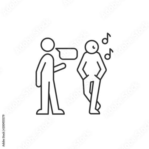 Inattentive listening linear icon. Lacking eye contact. Distracted listener. Making judgments. Thin line customizable illustration. Contour symbol. Vector isolated outline drawing. Editable stroke
