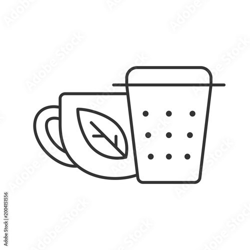 Metal tea infuser, strainer linear icon. Tea brewing device. Put leaves into tool to make drink. Thin line customizable illustration. Contour symbol. Vector isolated outline drawing. Editable stroke