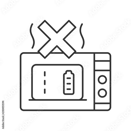 Dont microwave powerbank linear manual label icon. Damage to unit. Thin line customizable illustration. Contour symbol. Vector isolated outline drawing for product use instructions. Editable stroke