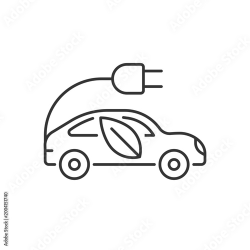 Electric taxi linear icon. Urban transport. Zero-emissions capability. Driving on electric power. Thin line customizable illustration. Contour symbol. Vector isolated outline drawing. Editable stroke