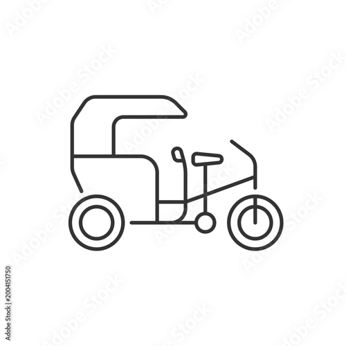 Tricycle taxi linear icon. Human-powered three-wheeled vehicle. Bike taxi with passenger cart. Thin line customizable illustration. Contour symbol. Vector isolated outline drawing. Editable stroke