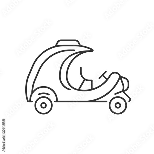 Coco taxi linear icon. Rickshaw-type vehicle. Back seat for two people. Transporting tourists. Thin line customizable illustration. Contour symbol. Vector isolated outline drawing. Editable stroke