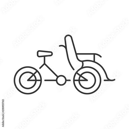 Cyclo taxi linear icon. Three-wheel bicycle for passenger transportation. Tourist attraction. Thin line customizable illustration. Contour symbol. Vector isolated outline drawing. Editable stroke