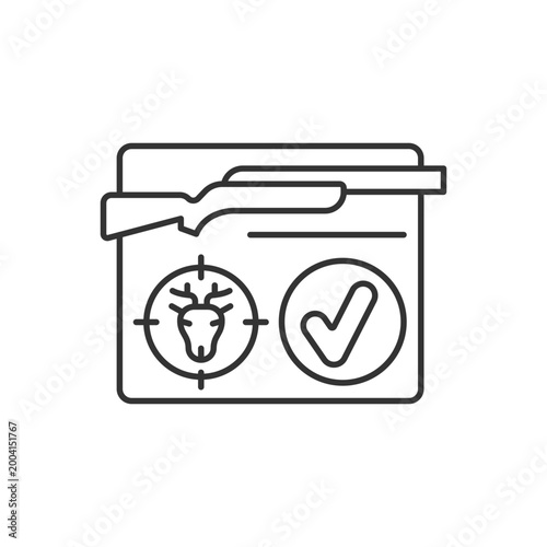 Junior hunting license linear icon. Hunt birds and animals. Hunter confirmation for children. Thin line customizable illustration. Contour symbol. Vector isolated outline drawing. Editable stroke