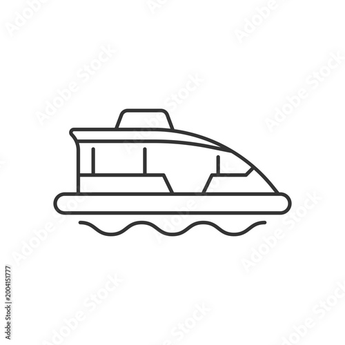Water taxi linear icon. Traveling across harbour. Water bus. Ferry service. Sightseeing trip. Thin line customizable illustration. Contour symbol. Vector isolated outline drawing. Editable stroke