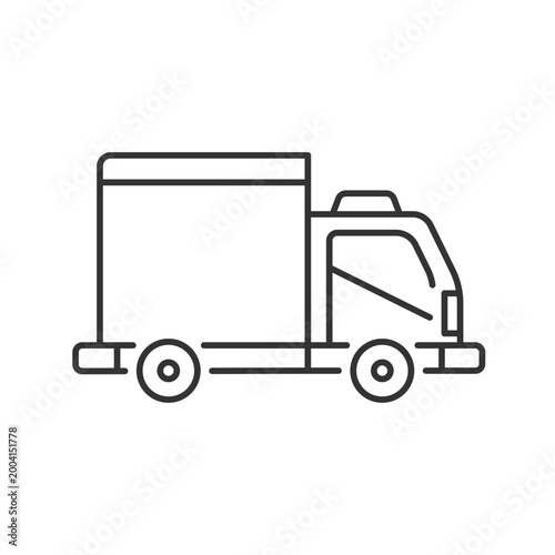 Cargo taxi linear icon. Delivery truck service. Moving assistance. Cargo van. Commercial vehicle. Thin line customizable illustration. Contour symbol. Vector isolated outline drawing. Editable stroke