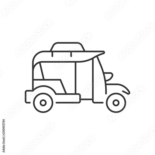 Bangkok tuk-tuk linear icon. Three-wheeled vehicle. Motorized rickshaw. Thai urban transport. Thin line customizable illustration. Contour symbol. Vector isolated outline drawing. Editable stroke