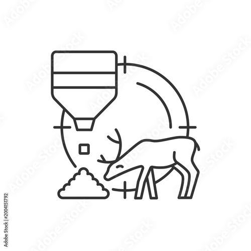 Bait hunting linear icon. Expose feed and stalk waterfowl and mammals. Capture prey. Thin line customizable illustration. Contour symbol. Vector isolated outline drawing. Editable stroke