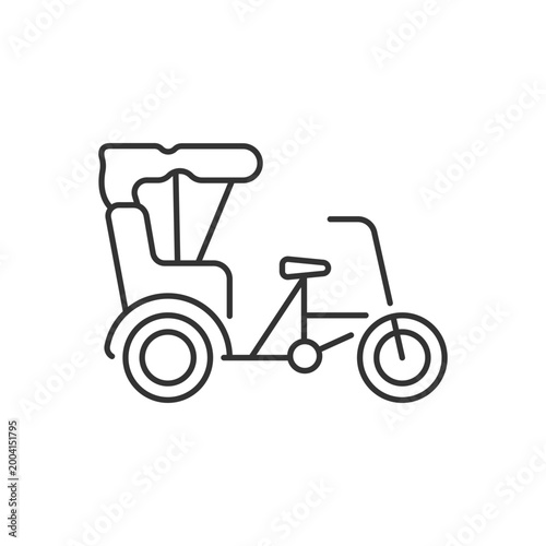 Sanlunche linear icon. Chinese rickshaw. Short distance traveling. Transportation service. Thin line customizable illustration. Contour symbol. Vector isolated outline drawing. Editable stroke