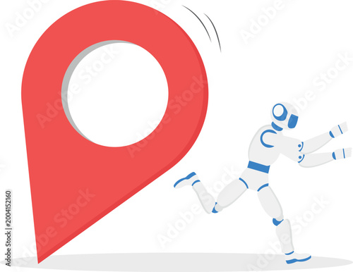 Robot running with giant location pin icon
