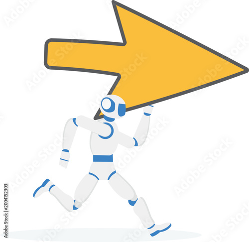 Robot running with giant arrow icon