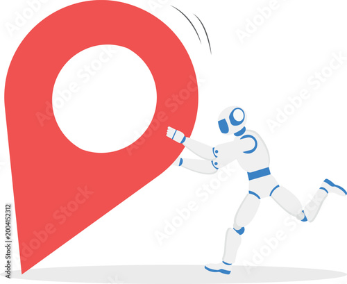 Robot pushing giant location pin icon