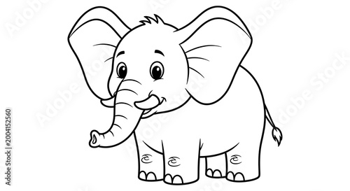 Adorable Cartoon Elephant Outline Illustration for Children's Creative Activities and Playful Designs