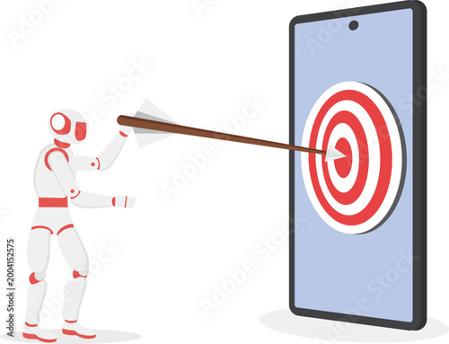 Robot aiming arrow at smartphone target
