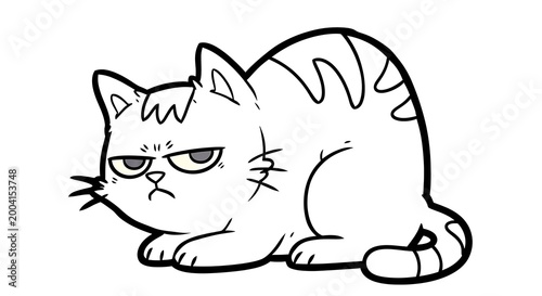 Grumpy Cat Illustration with Stern Expression and Striped Fur