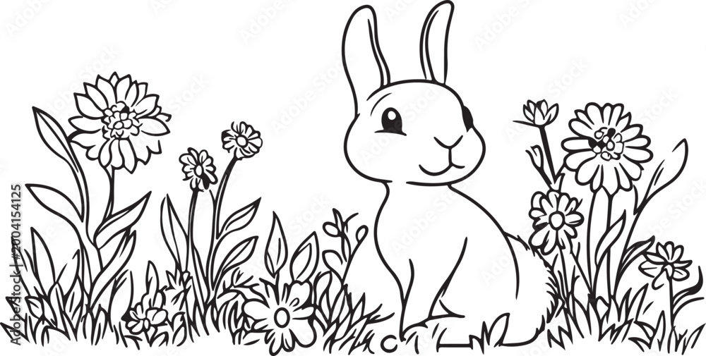 Obraz premium Cute cartoon rabbit bunny in green grass spring illustration cute animal vector design