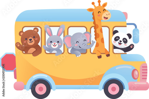 Cute Animals School Bus Ride Safari Kids Nursery Design 