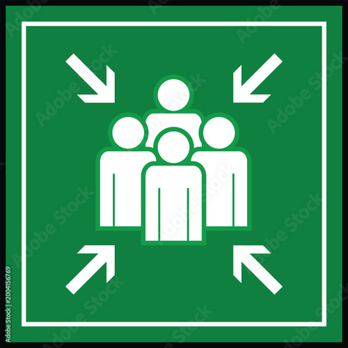 Evacuation route sign people moving away from danger