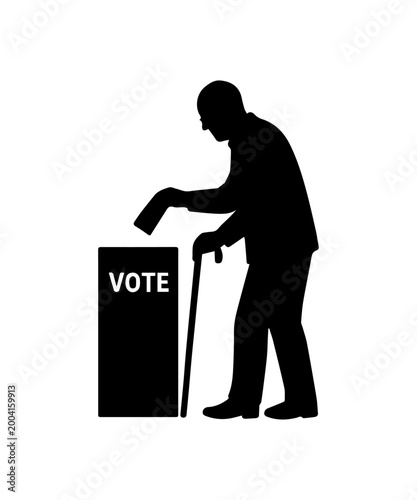 Elderly person casting vote in ballot box